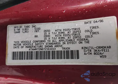 1996 Toyota Tacoma Xtracab из США, поврежденный, VIN 4TAWM72N6TZ161013